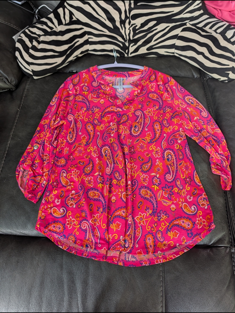 Dear Scarlett Bright Pink Paisley Lizzie V-Neck Blouse